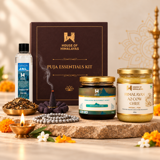 Puja Essentials Kit + Himalayan Wild Forest Honey + A2 Badri Cow Ghee Combo